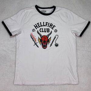 Netflix Stranger Things Hellfire Club Ringer T-Shirt Eddie D&D White Sz Large